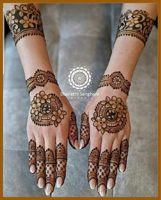Stylish Back Hand Art With Modern Wrist Design And Netted Pattren Stylish Back Hand Mehndi Design